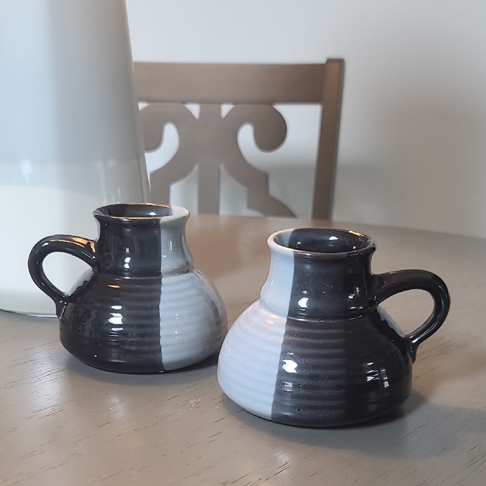 Studio Art Pottery Two-Tone Ceramic No Spill Coffee Mugs Set Of 2
